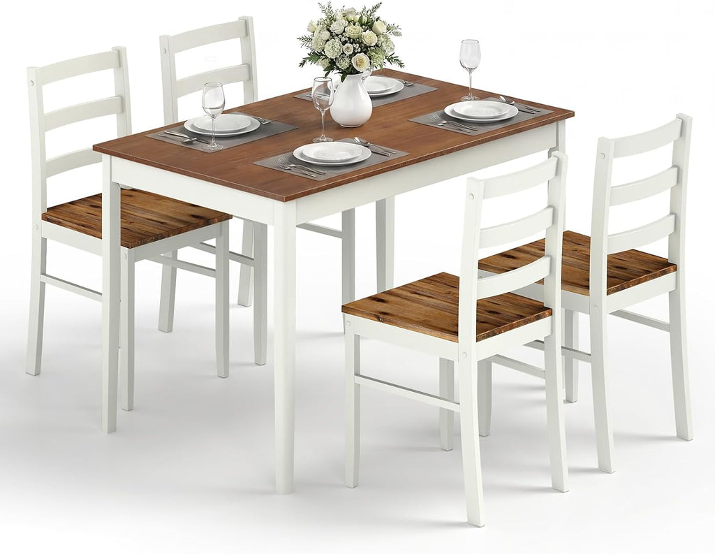 Giantex 5-Piece Dining Table Set for 4, 45' Rectangular Kitchen Table and Chairs Set with Solid Rubber Wood Legs, Space Saving Dinette Set for Small Space, Breakfast Nook, Restaurant (Rustic Brown)