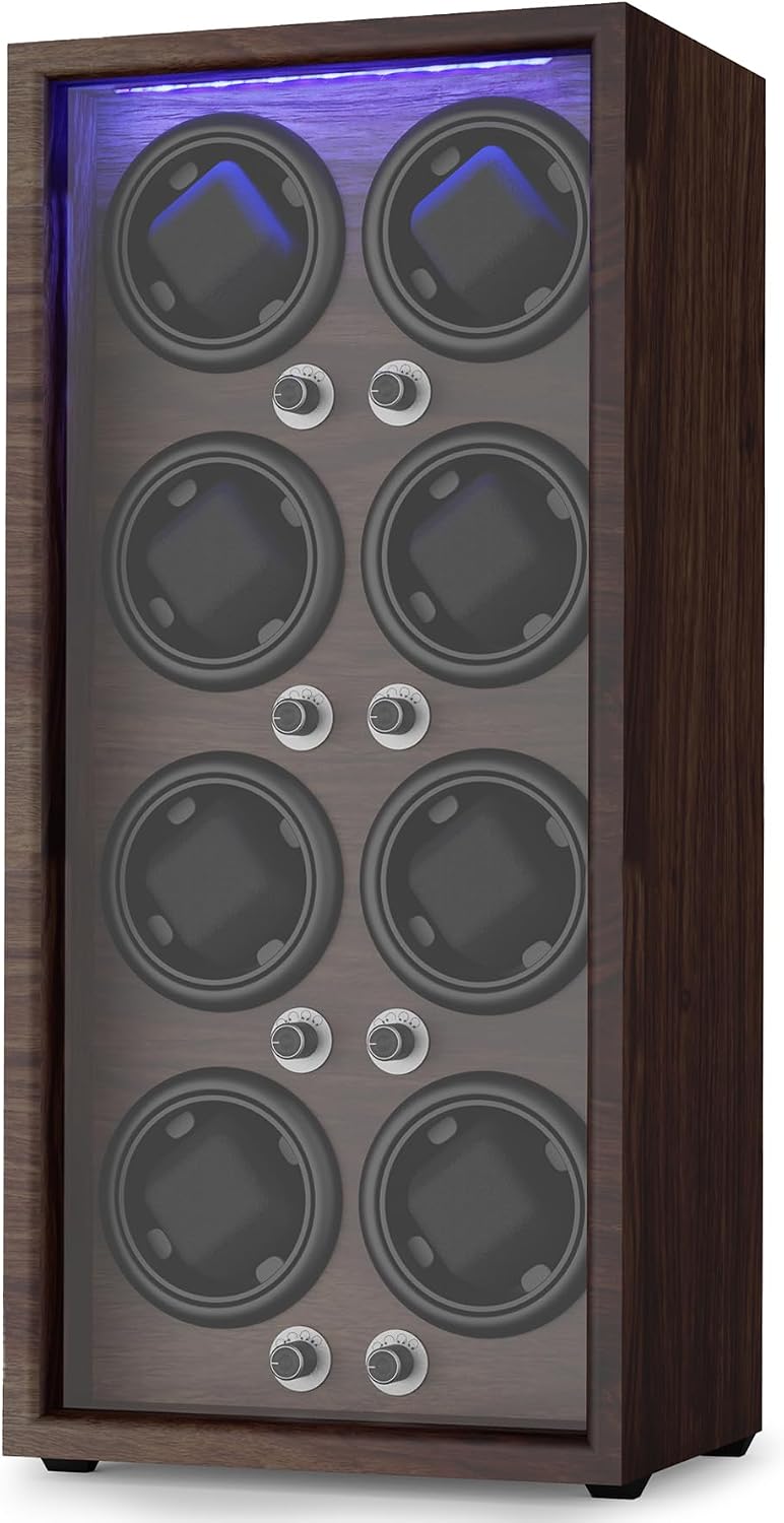 Watch Winder for Automatic Watches,Wooden Watch Rotating Case with LED Light,4 Rotation Modes,Elastic Watch Pillows Quiet Mabuchi Motor