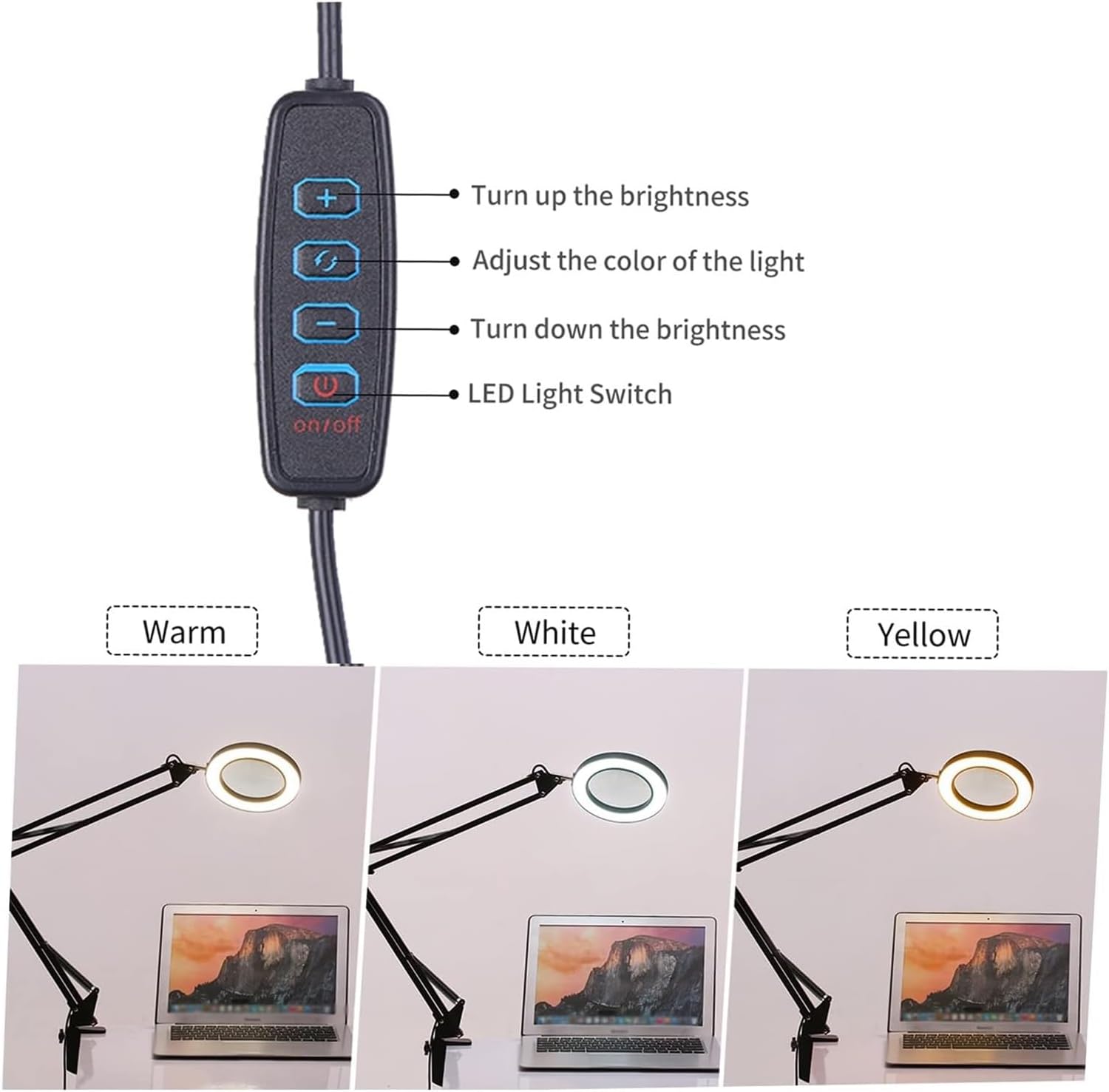 Jewellers loupe,Monocle,5X Magnifying Lamp with Clamp Desk Lamp Swivel Arm Adjustable USB-Powered Lamp 3 Modes Dimmable for Work
