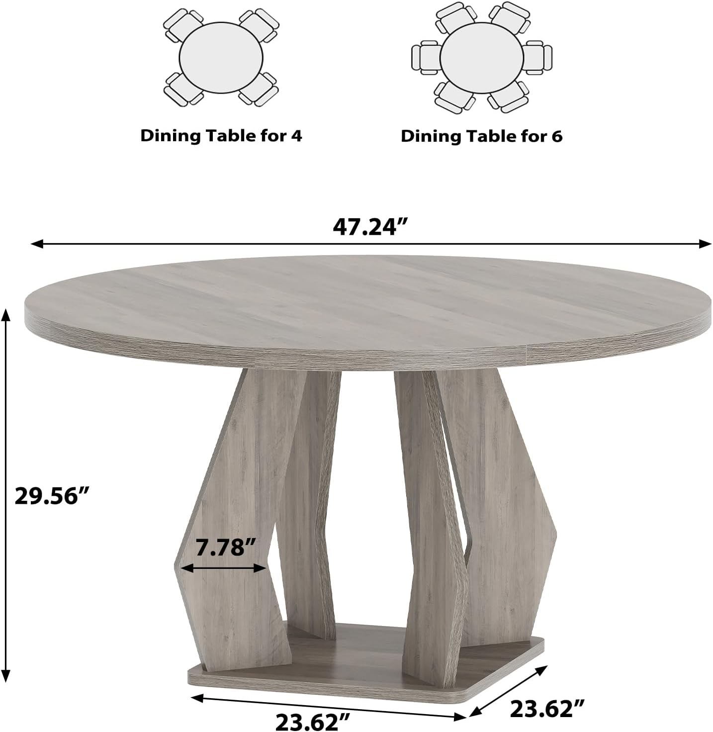 IBF Round Dining Table,Farmhouse Pedestal Dining Tables for 4 to 6,Grey Dining Table for Kitchen and Living Room,47 Inch Dinner Tables for Office,Apartment,Dining Room