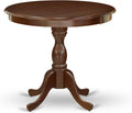 East West Furniture AMT-MAH-TP Antique Dining Room Table - a Round Kitchen Table Top with Pedestal Base, 36x36 Inch, Mahogany
