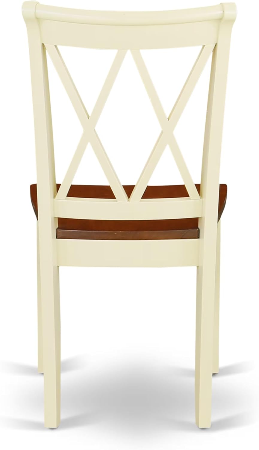 East West Furniture ANCL3-BMK-W 3 Piece Dining Table Set for Small Spaces Contains a Round Kitchen Table with Pedestal and 2 Dining Chairs, 36x36 Inch, Buttermilk & Cherry