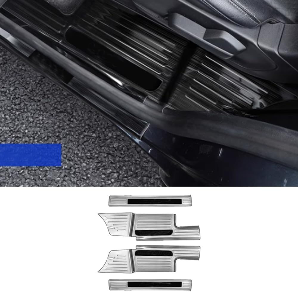 ERIDANUS Auto Accessories Fit for Explorer 2023 2022 2021 2020 Door Sill Threshold Scuff Plate Trim (Black A) Stainless Steel 4PCS