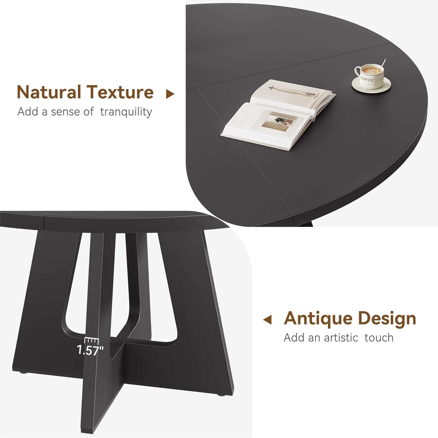 IDEALHOUSE 47' Round Dining Table Set for 4 to 6, Farmhouse Kitchen Table with Wooden Top and Pedestal Base, Circle Dinner Table for Dining Room, Kitchen Room - (No Chairs) (Black)