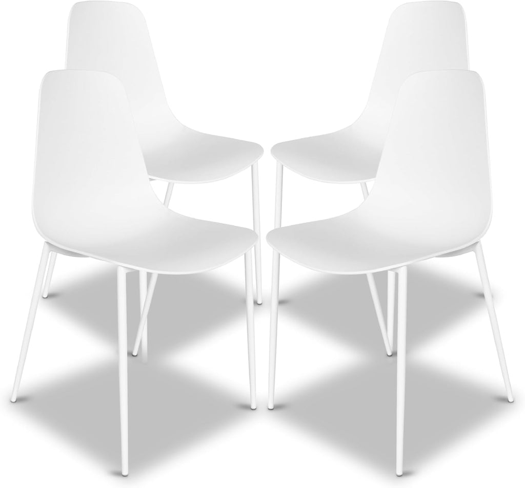 POLY & BARK Isla Modern Dining Chairs Set of 4 – Mid Century Modern Plastic Dining Chair with Metal Legs – Kitchen & Dining Room Chairs – Indoor/Outdoor – White