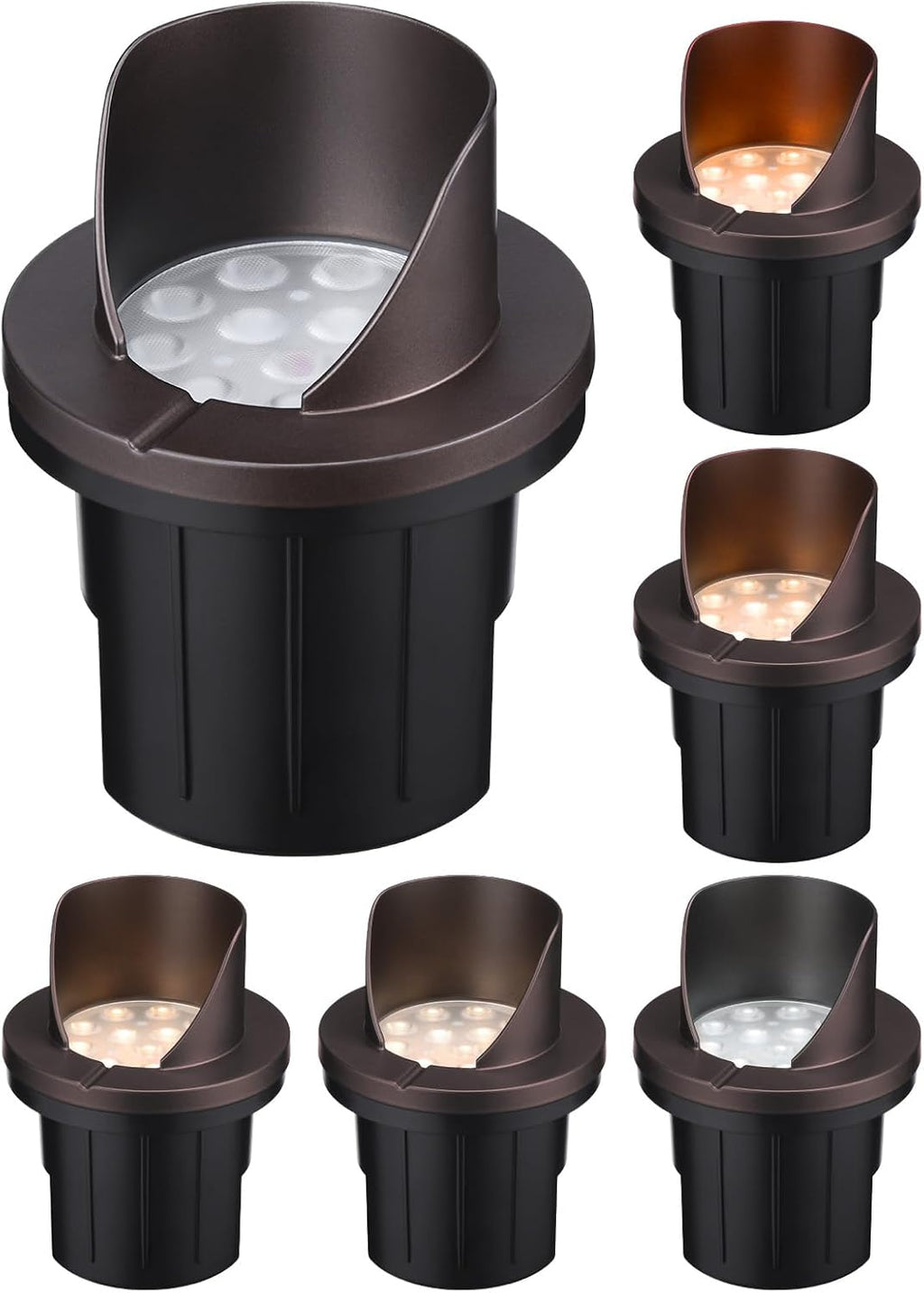 LEONLITE Dia. 4 Inch 5CCT Well Lights Landscape LED In Ground, Shielded Top, 5 Color Temperature Selectable, 12-24V AC/DC CRI90 Low Voltage Garden Landscaping, Oil Rubbed Bronze Aluminum, Pack of 6