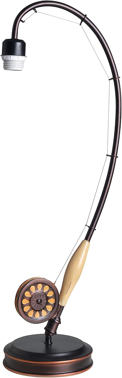 Kenroy Home 32193ORB Fly Rod Table Lamp with Oil Rubbed Bronze w/Wood Accent Finish, Rustic Style, 27.5' Height, 12' Width, 14.5' Depth