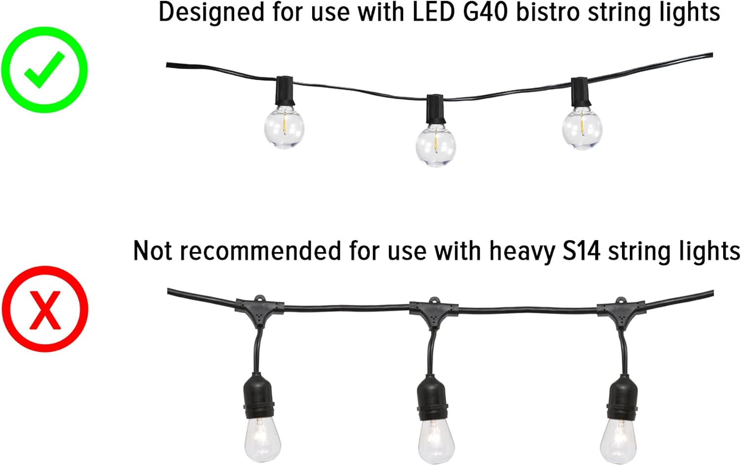 Outdoor String Light Pole Stand with 25 ft G40 Bistro String Lights - 9.5 Feet, Black, Heavy-Duty with Freestanding Tank Base for Grass, Patio, Deck, Events