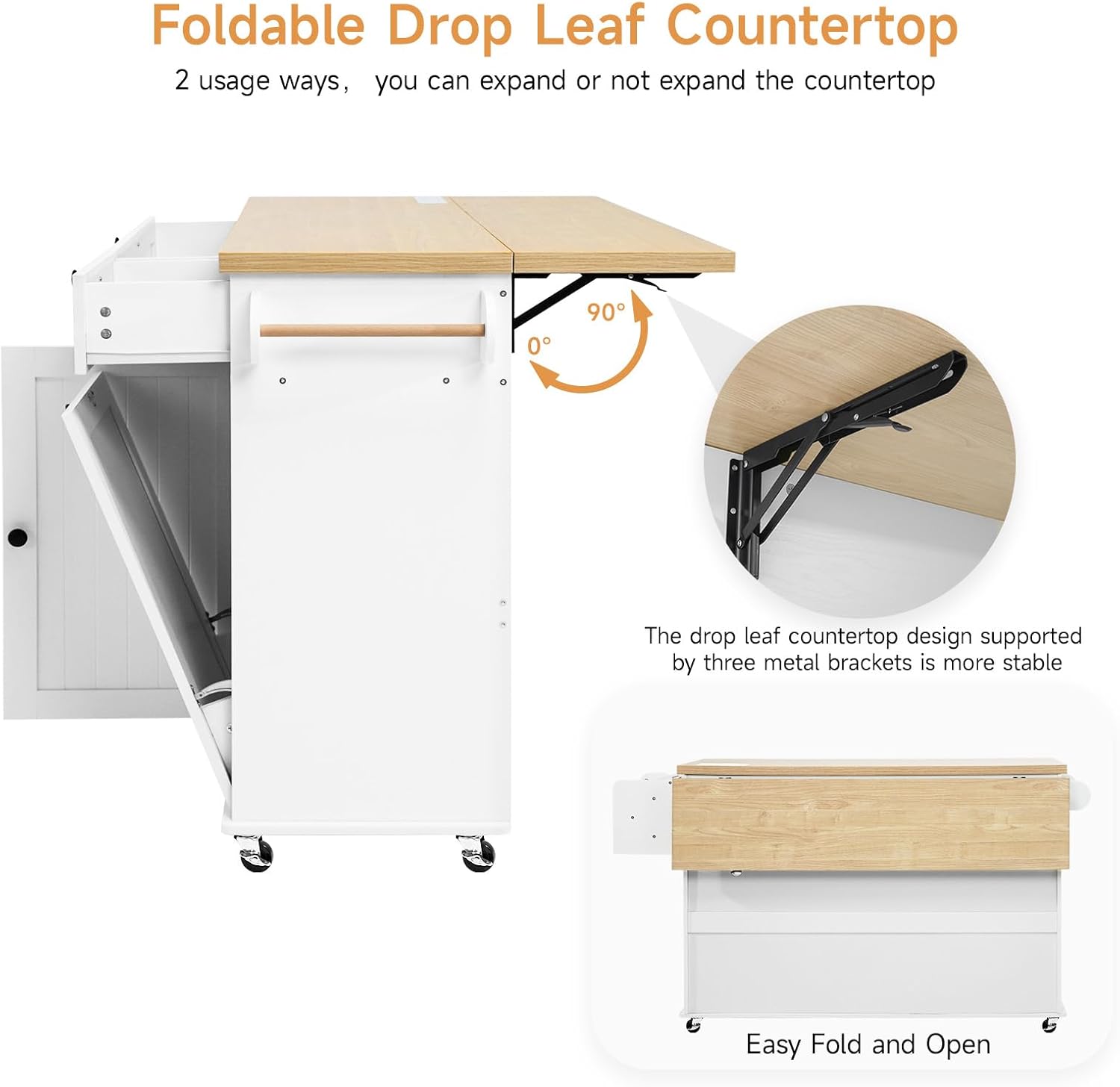 60' Kitchen Island with Power Outlet & Drop Leaf, Kitchen Rolling Island with Spice Rack & Towel Rack, Knife Holder, Kitchen Island Cart with Trash Storage Cabinet, Mobile Island Table for Kitchen