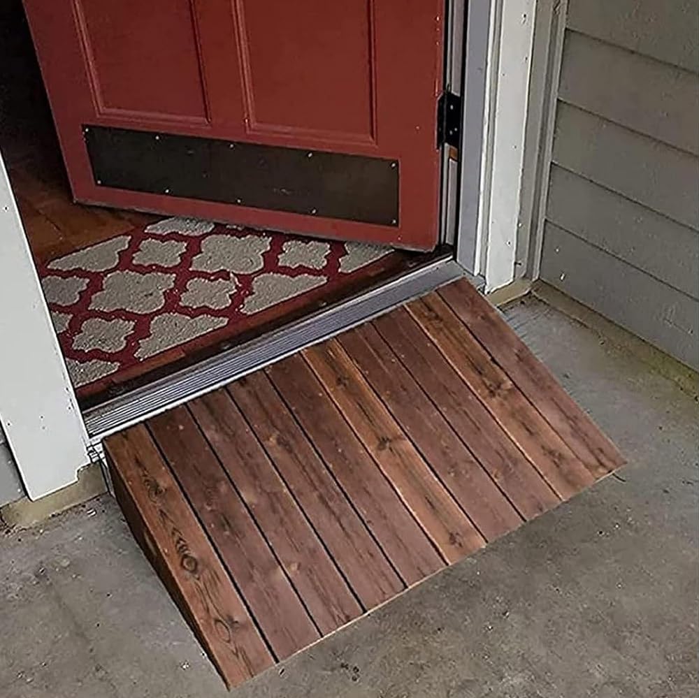 Non Slip Wooden Threshold Ramps, 4 6 7 8 10 12Inch Rise Wheelchair Ramps, Portable Threshold Ramps for Doorways, Lightweight Ramps(35x20x4in/90x50x10cm)
