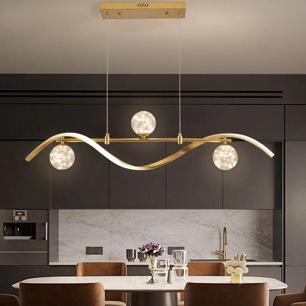 homary 40.2' Dimmable Kitchen Island Lighting, Gold 4-Light Dining Room Light Fixture Over Table Linear LED Chandelier Island Lights for Kitchen