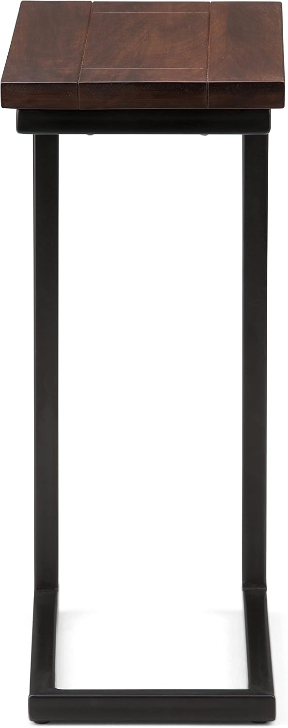 SIMPLIHOME Skyler C-Side Table - 18' Wide x 24' High Solid Mango Wood and Metal Slide-Under Table in Dark Cognac Brown, Industrial Accent Table or End Table for Living Room with Open Frame, Assembled