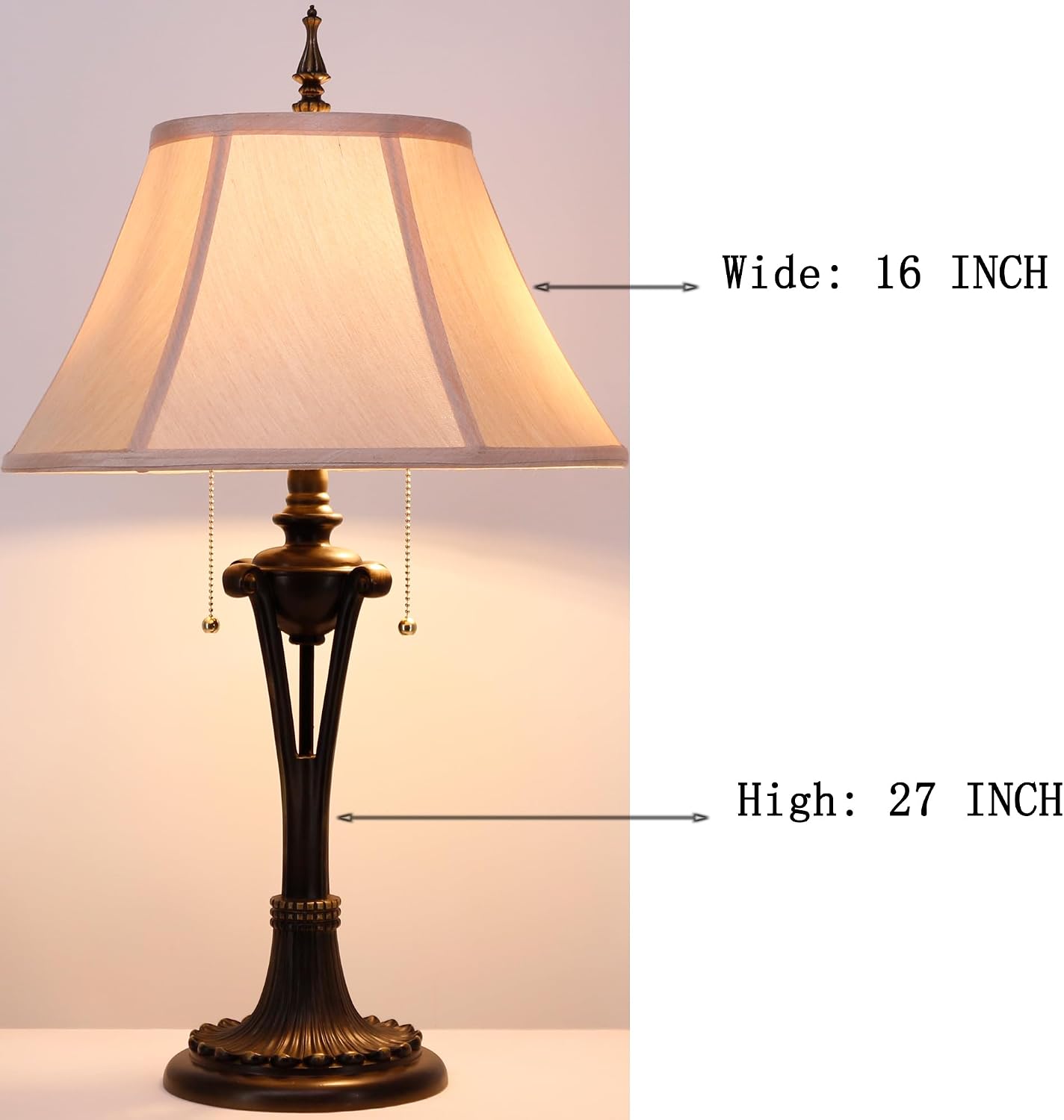 Farmhouse Table Lamp Antique Resin Base Traditional Rustic Mid-Century Large Desk Lamp 27 Inch Tall for Living Room Office Bedroom