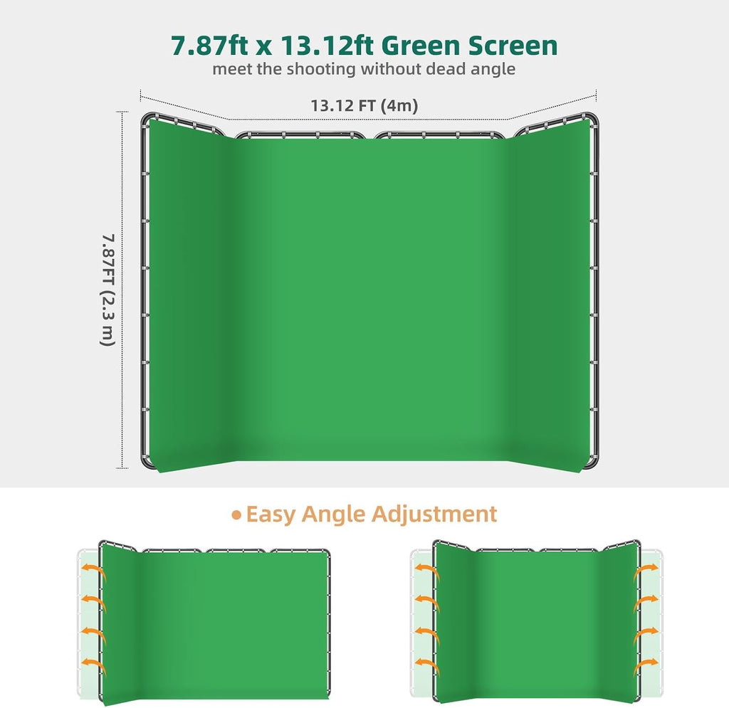 7.87ft x 13.12ft Large Green Screen Backdrop with Stand, Foldable Frame for Group Photo Backdrop, YouTube Creators, Streamers, Studio Photography, Video Shooting, Live Streaming & Gaming