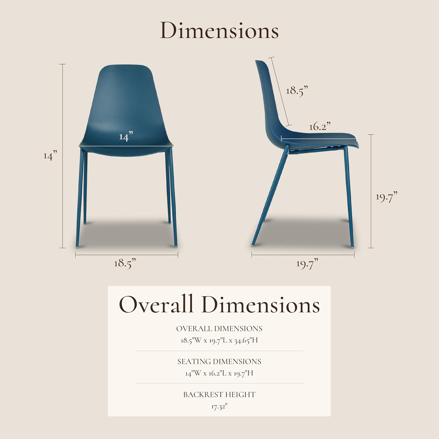 Poly & BARK Isla Modern Kitchen Chairs Set of 4 - Plastic Dining Chair with Metal Legs - Quick Assembly Simple Cafe Chairs Plastic for Indoor or Outdoor - Lago Blue