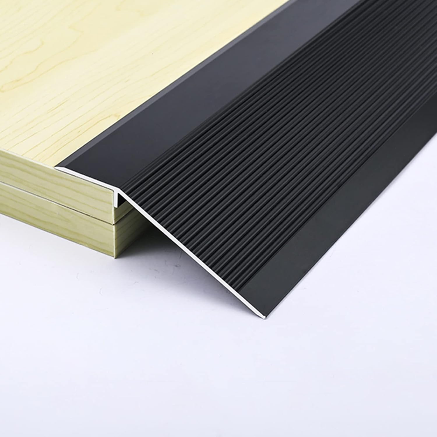 4 Inch Wide Transition Strip Wood to Tile, Smooth Transition Aluminum Alloy Threshold Strips for Doorways, Door, Carpet Trim, Cuttable& Can Customize (Color : Black)