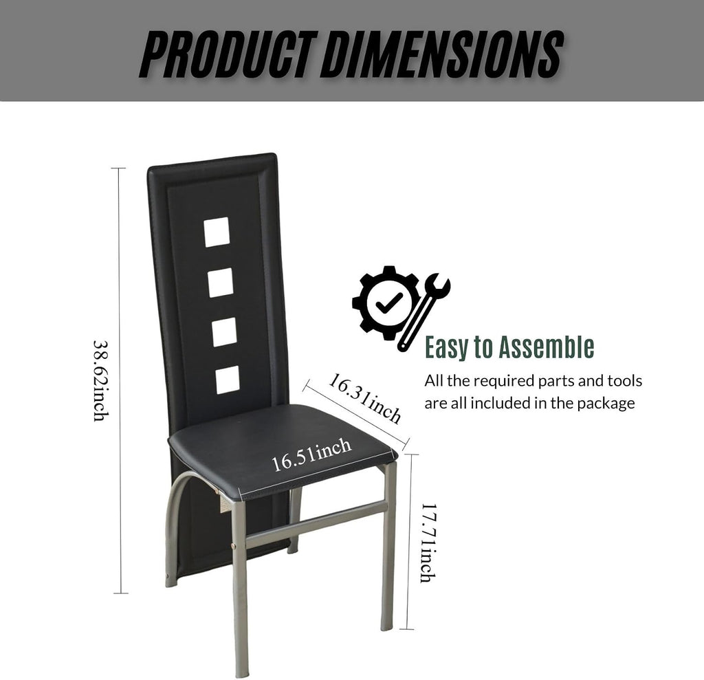 Karl home Modern Hollow Dining Chair Set of 4, Black Dining Chairs with PVC Backrest & Leather Cushion, Dining Chair for Kitchen & Dining Room, 300lbs Weight Capacity