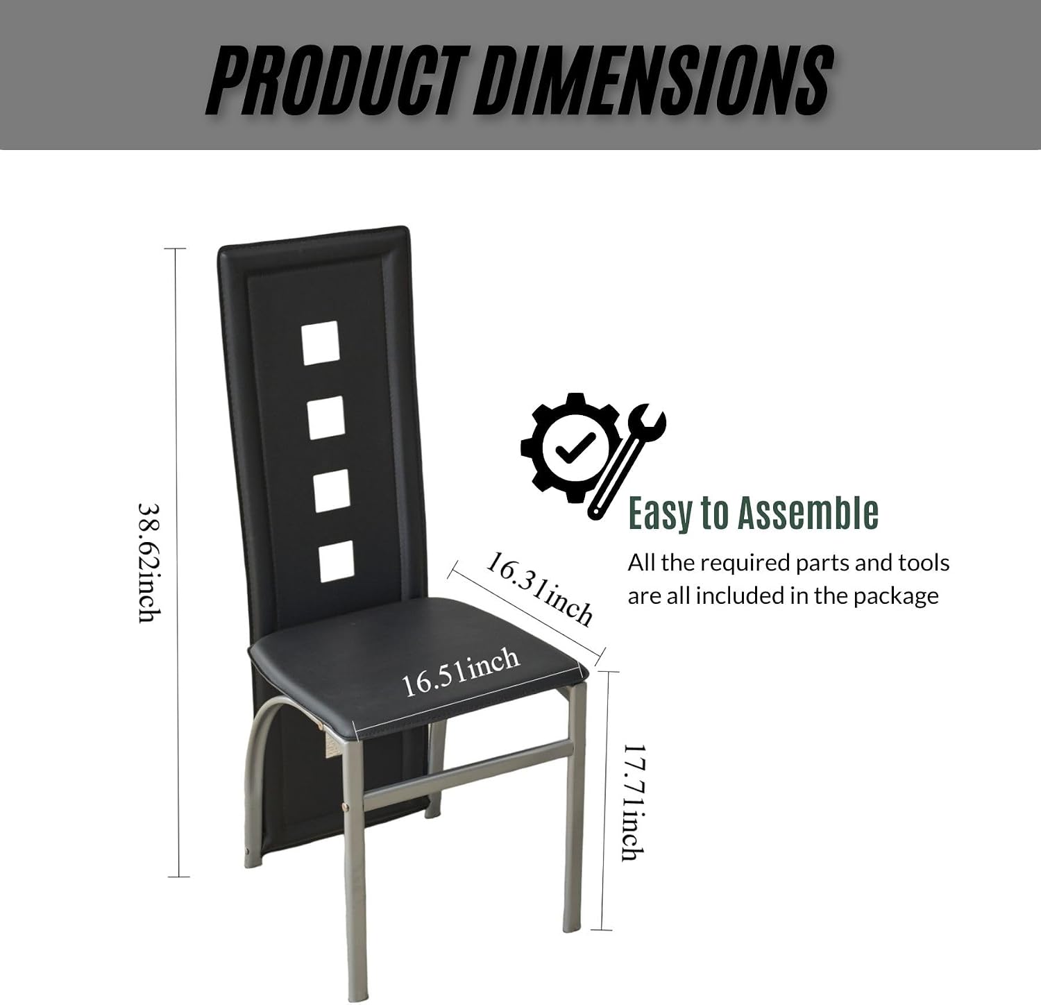 Karl home Modern Hollow Dining Chair Set of 4, Black Dining Chairs with PVC Backrest & Leather Cushion, Dining Chair for Kitchen & Dining Room, 300lbs Weight Capacity