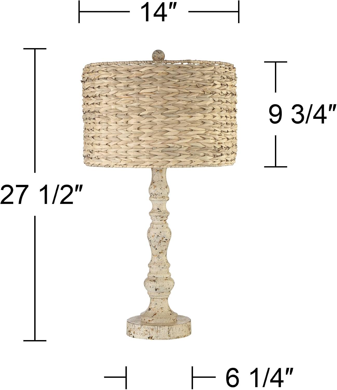 John Timberland Jackson Country Cottage Core Coastal Table Lamp 27.5' Tall Rustic Natural Distressed Antique White Candlestick Rattan Drum Shade for Living Room Bedroom House Bedside Nightstand Home