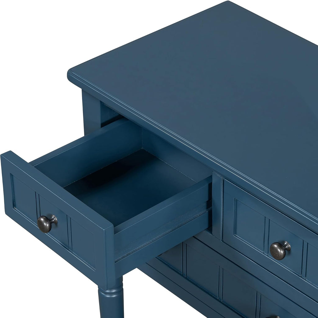 LKTART Small Solid Wood Sofa Table,Console Table with Drawers and Bottom Shelf, Narrow Entryway Hallway Foyer Entry Table for Living Room(23.7' Navy Blue)