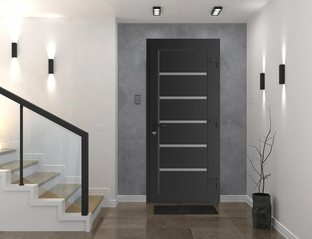 VDOMDOORS Front Exterior Prehung Metal-Plastic Door | Manux 8415 Matte Black | Residential Doors Entrance Patio Garage W32 x H80 Left-Inswing