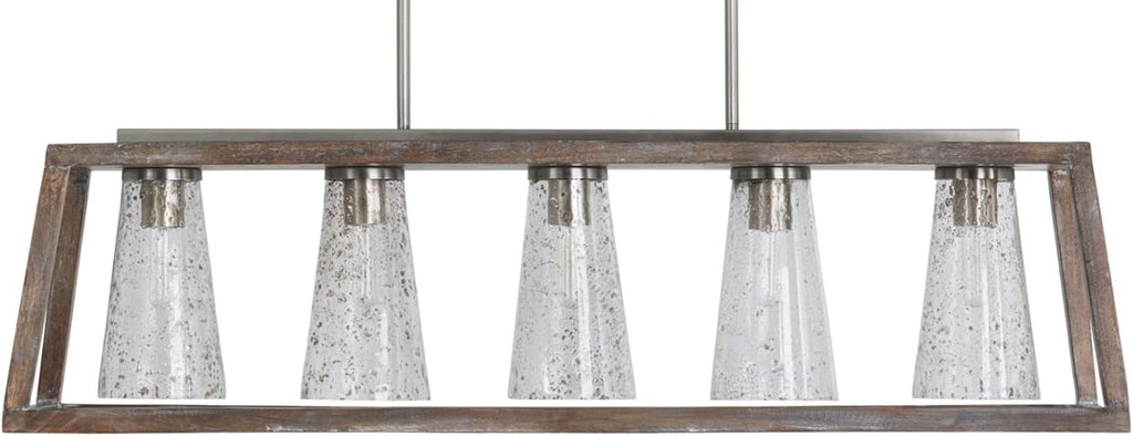 Capital Lighting 840551HN-504 Connor Unique Mango Wood & Glass Seeding Island Chandelier/Linear Pendant, 5-Light 300 Total Watts, 14' H x 50' W, Black Wash/Matte Nickel