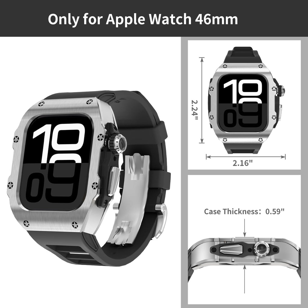 316L Stainless Steel Case with Band for Apple Watch Ultra 3/2/1 49mm, Series 11/10 46mm, Luxury Rugged Military Protective Metal Cover Tactical Heavy Duty Protection Strap