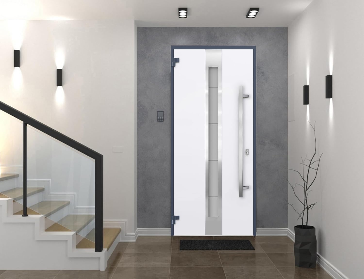 VDOMDOORS Modern Steel Front Exterior Door 36 x 80 inch | Prehung Insulated Security Entry Door with Frosted Glass Insert, Painted Gray Graphite, Right-Hand Inswing
