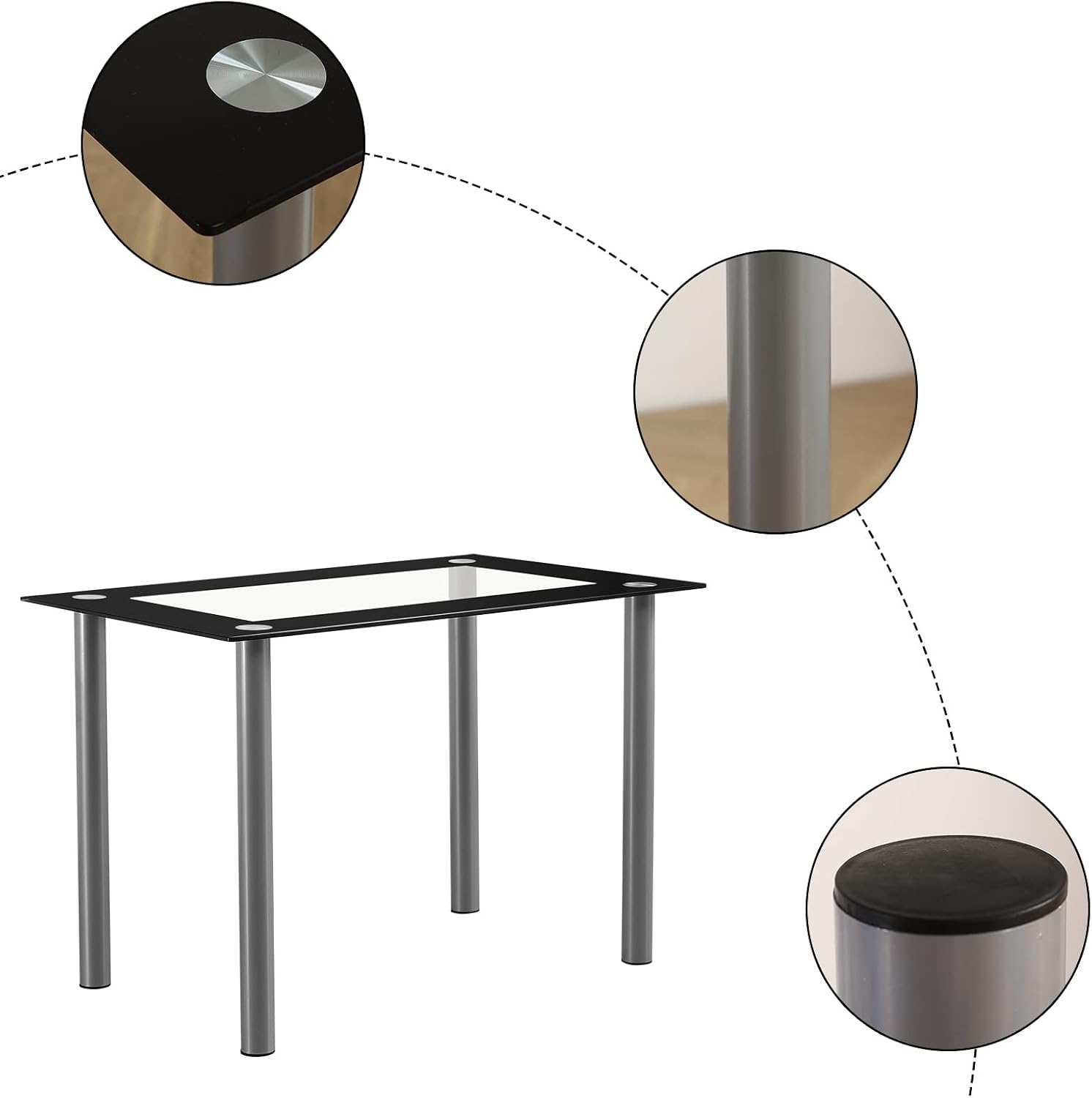 Karl home 5-Piece Dining Table Set with 1 Glass Dining Table and 4 PVC Chairs, Modern Dining Table Set for Kitchen & Breakfast Dining Living Room, Space Saving, Black