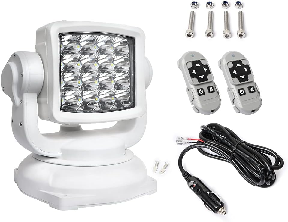 80W Led Searchlight for Boat Marine, 8000Lumens Spotlight with Wireless Remote, Magnetic Base, DT Plug Wiring Kit, Great for Rescue Restoration Offroad Lighting