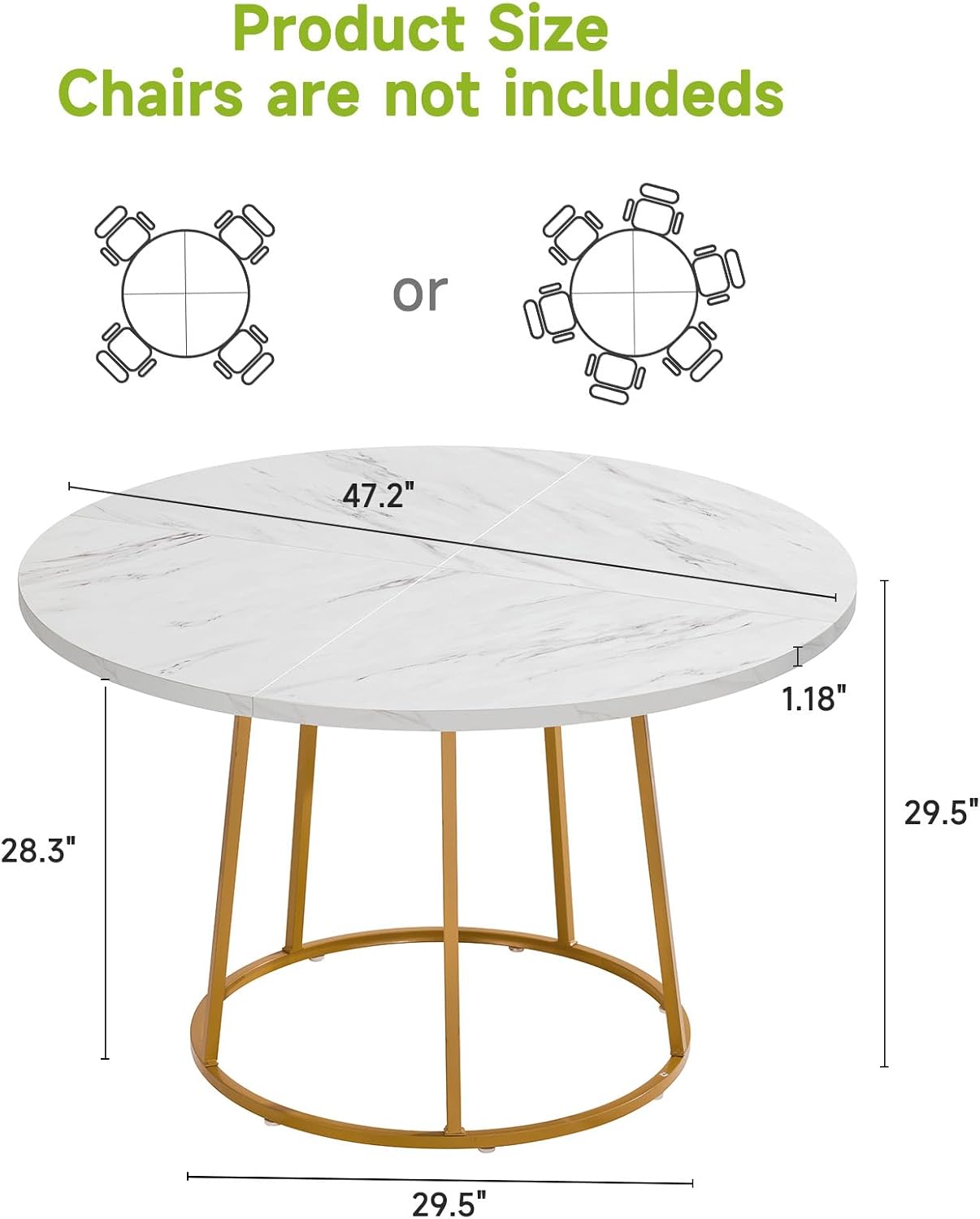 ONBRILL Round Dining Table, 47.24 Inch, Wooden Faux Marble with Gold Base, Circle Modern Small Table for Home Dining Room, Kitchen, Restaurant (White)