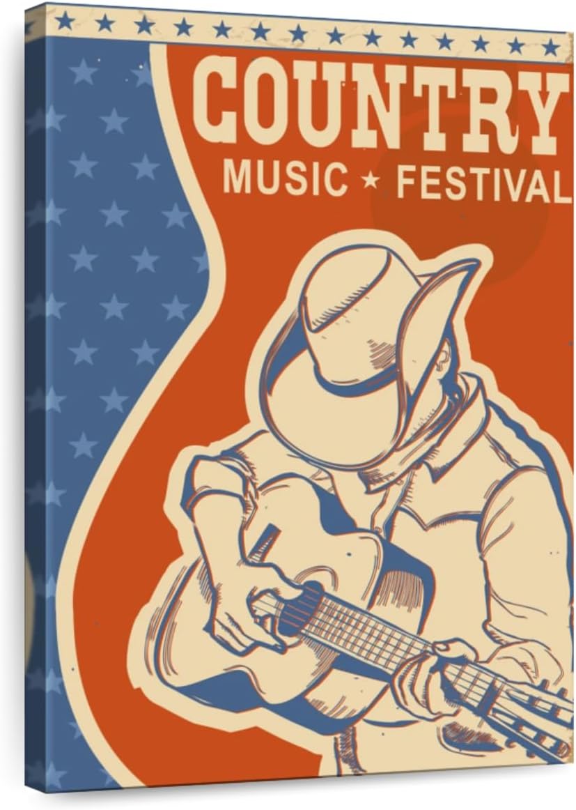 ElephantStock - Country Music Poster Wall Art - Vertical Canvas Wall Art - Living Room Wall Decor - Digital Art Music Canvas Art - Brown And Beige Decor - 26' x 39'