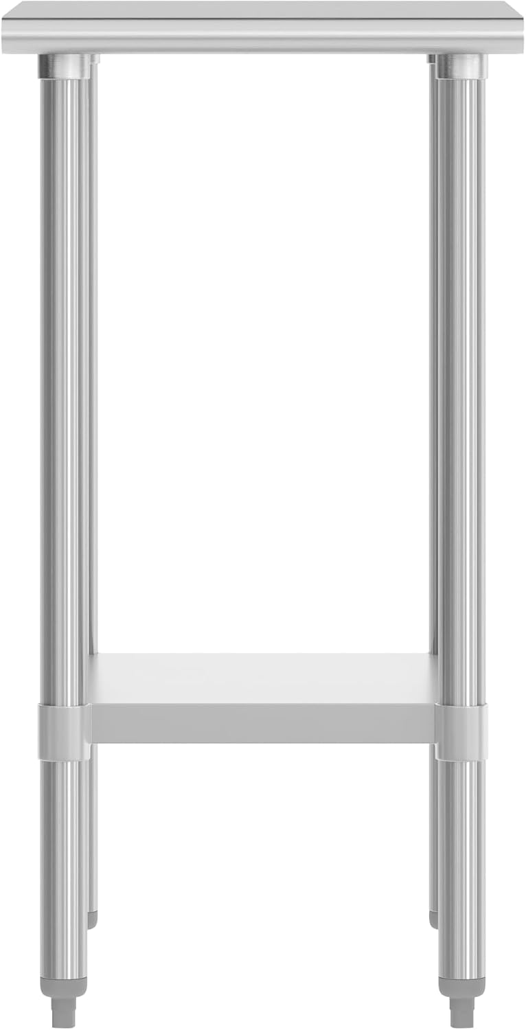 Flash Furniture Reese NSF Certified Stainless Steel Kitchen Prep and Work Table, Commercial Work Table with Storage, 18' W x 24' D x 34.5' H, Silver