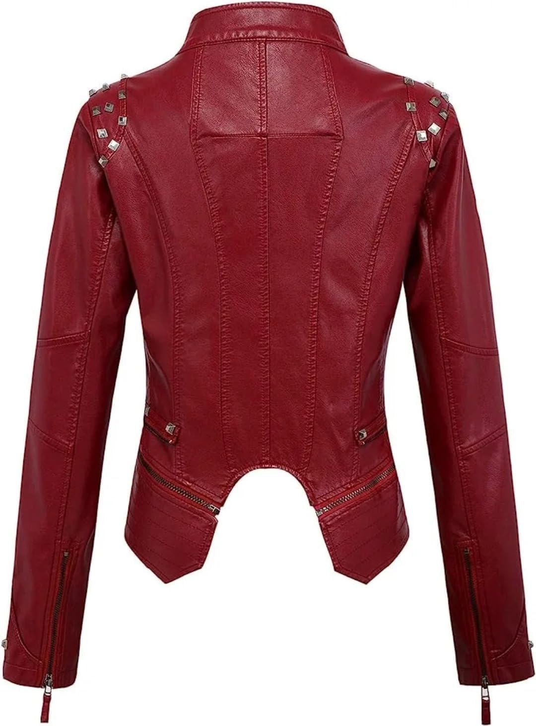 Ladies' Spring and Autumn suit collar, rivet waist, short style, washed PU, slimming and elegant leather jacket