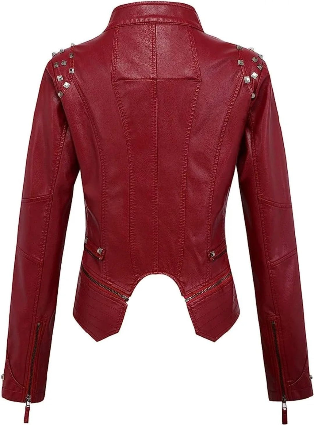Ladies' Spring and Autumn suit collar, rivet waist, short style, washed PU, slimming and elegant leather jacket