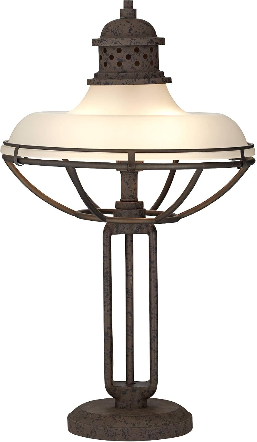 Franklin Iron Works Rustic Western Industrial Table Lamp with Dimmer and USB Charging Port 26.5' High Rust Bronze Metal Open Cage Half-Dome Glass Shade Living Room Bedroom House Bedside Nightstand