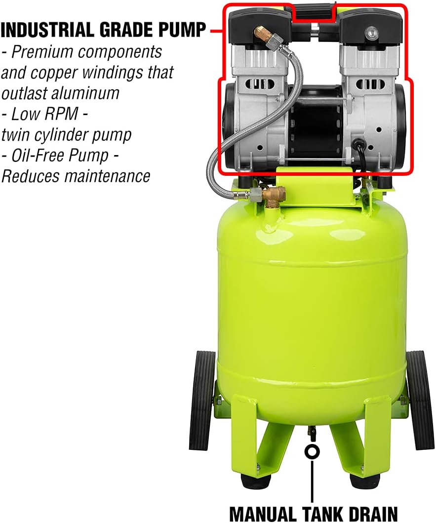 Flexzilla Portable Air Compressor with Quiet Technology, 2 HP, 10 Gallon, Industrial Grade Pump - CB20100F
