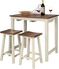 COSTWAY 3 Pieces Dining Set, Counter Height Pub Table Set with 2 Saddle Stools, Industrial Wood Breakfast Table Set for Bar, Kitchen, Living Room, Restaurant