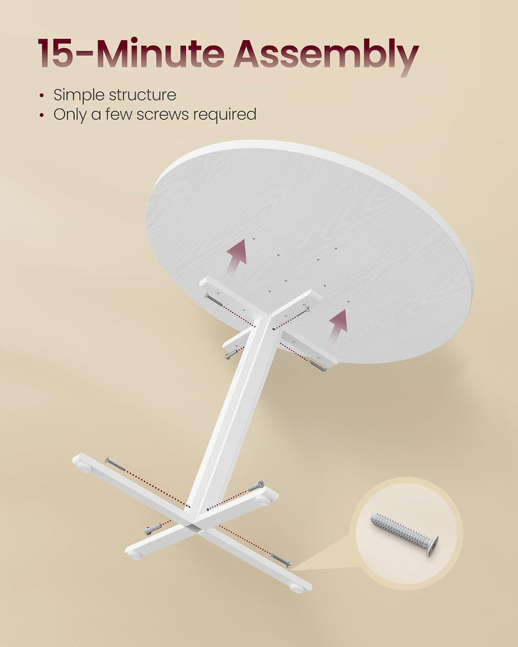 VASAGLE Dining Table Set, Round Dining Table with 2 Upholstered Kitchen Chairs, for Small Spaces, Kitchen, Living Room, Steel Frame, Modern Style, Snow White and Cream White UZH2507008