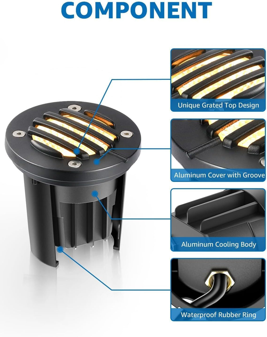 SUNVIE 12W Low Voltage Landscape Lighting with Connectors 1200LM Ultra Bright Well Lights Landscape LED In Ground Waterproof Outdoor Warm White Paver Lights for Garden Yard Driveway 12 Pack