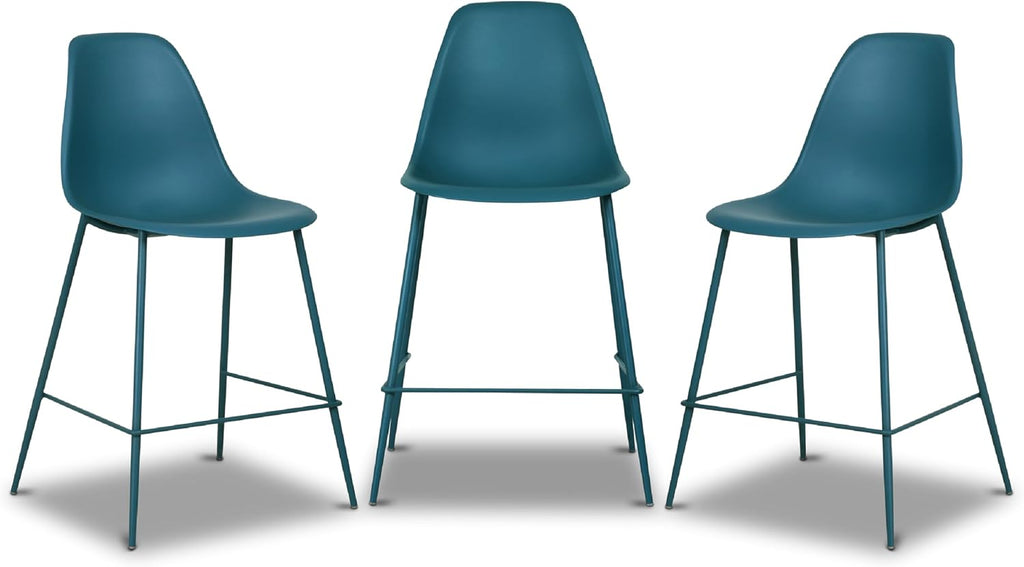 Poly & BARK Isla Bar Stools Set of 3 – Counter Height Bar Stool for Kitchen – Set of Counter Stools – Indoor/Outdoor Barstools – Modern Kitchen Bar Stools - Ocean Teal