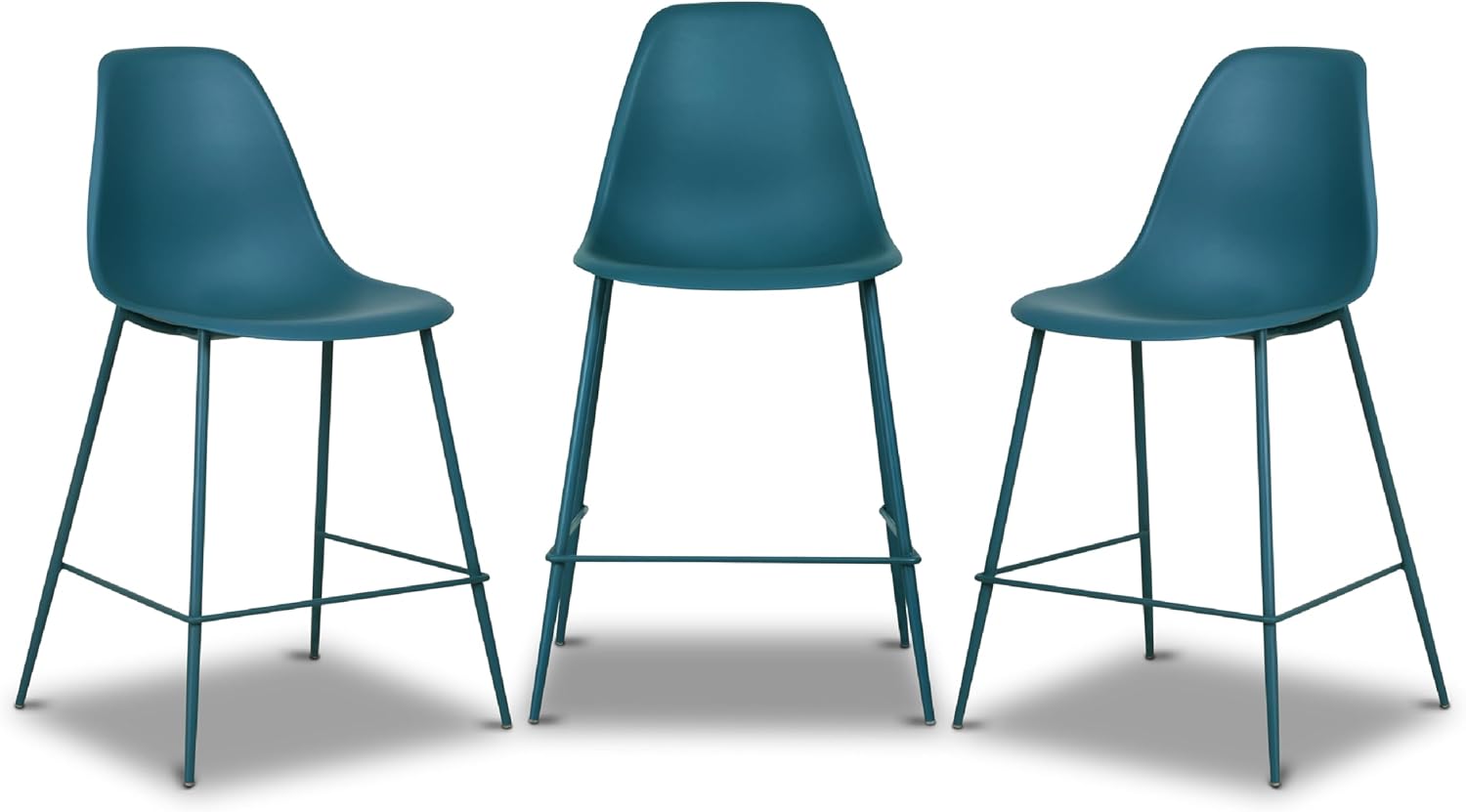 Poly & BARK Isla Bar Stools Set of 3 – Counter Height Bar Stool for Kitchen – Set of Counter Stools – Indoor/Outdoor Barstools – Modern Kitchen Bar Stools - Ocean Teal