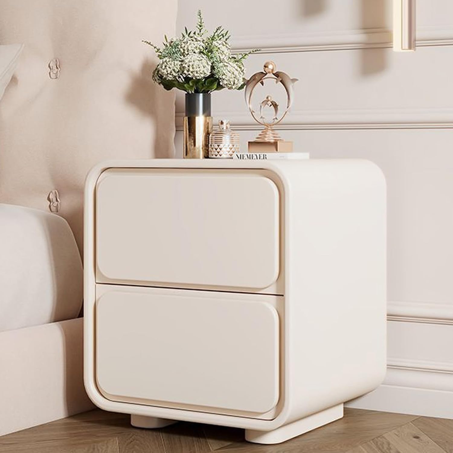 Bedside Table with 2 Drawers Nightstand Bedroom Storage Drawer and Shelf Bedside End Table Side Cabinet Nightstand Bedroom Living Room Furniture