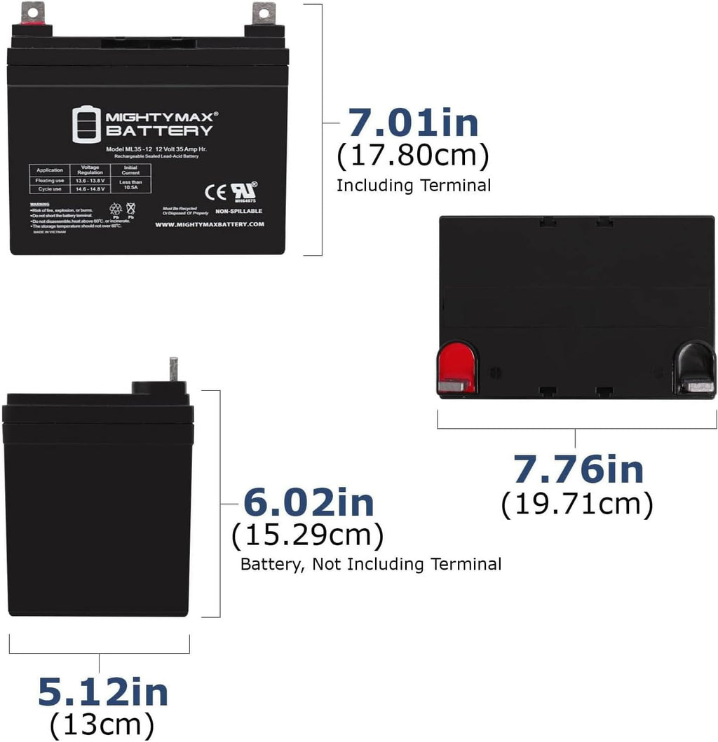 Mighty Max Battery 12V 35AH Battery for Shoprider Streamer Sport Power Chair - 2 Pack