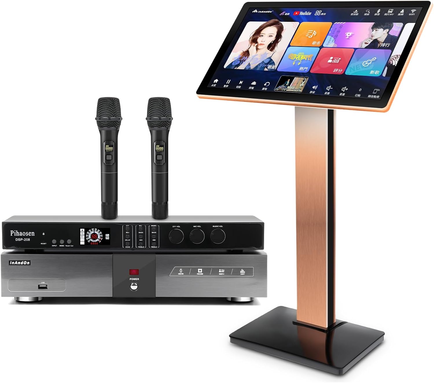 New Chinese Karaoke Machine KV-V5 MAX Karaoke Player, with Reverb Wireless Microphone, Pihaosen 22-inch capacitive Touch Screen Free Cloud Download Function YouTube APP Online Play