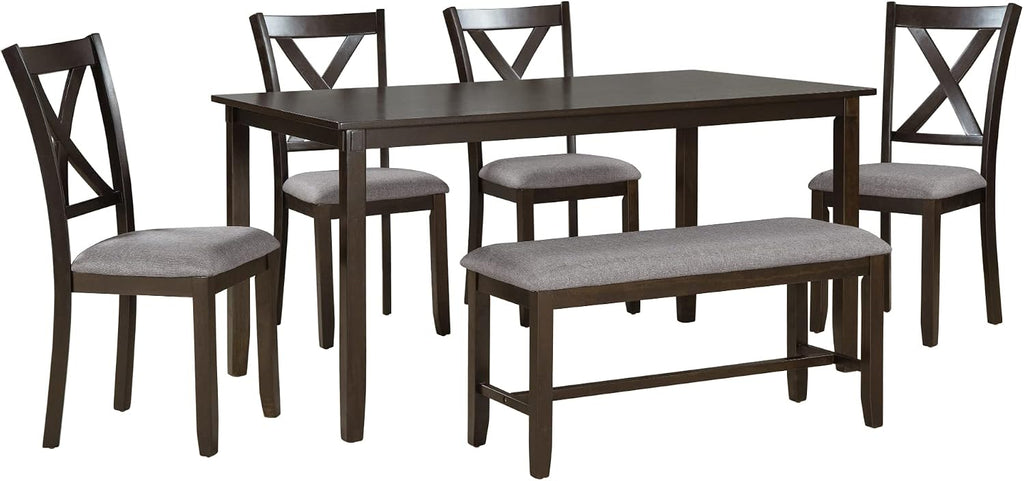 Merax 6 Piece Kitchen Dining Table Set, Wood Rectangular Table and 4 Dining Chairs with Cushions and 1 Bench with Cushion, Kitchen Dining Room Table Set for 6 (Espresso)