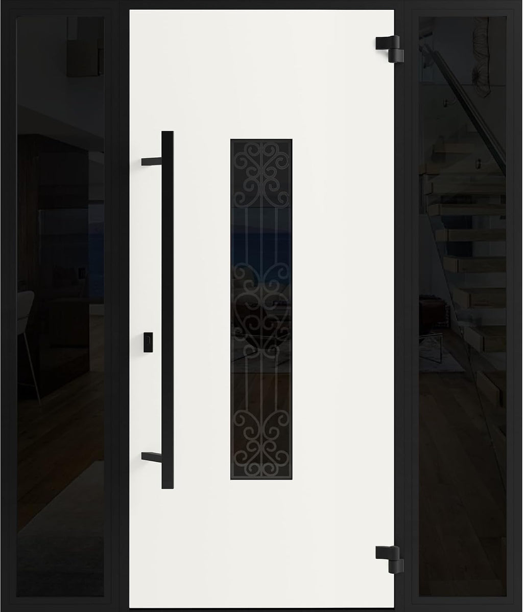 VDOMDOORS Front Exterior Prehung Steel Door/Ronex 1205 Bronze Oak / 2 Side Exterior Windows Sidelites/Entry Metal Modern Painted W12+36+12' x H80 Left Hand Inswing
