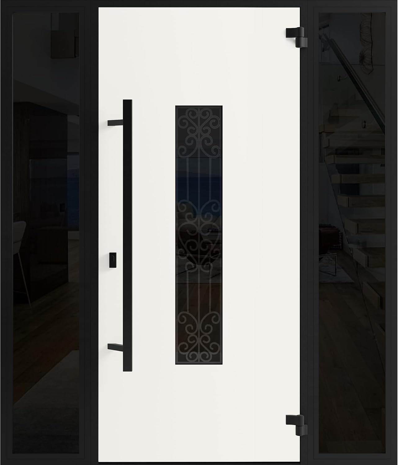 VDOMDOORS Front Exterior Prehung Steel Door/Ronex 1205 Bronze Oak / 2 Side Exterior Windows Sidelites/Entry Metal Modern Painted W12+36+12' x H80 Left Hand Inswing