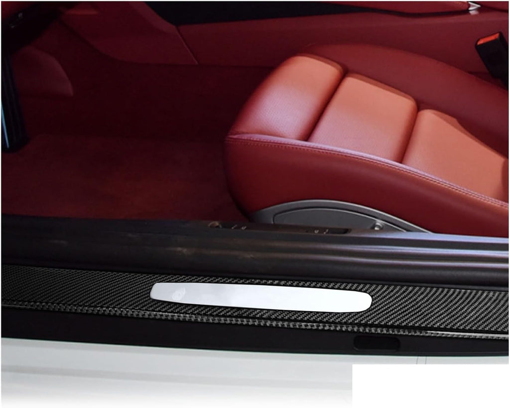 Compatible for Porsche 718 982 2016-2022 Carbon Fiber Door Threshold Strips Decorative Cover Car Interiors Accessories Decoration Sticker(Red)