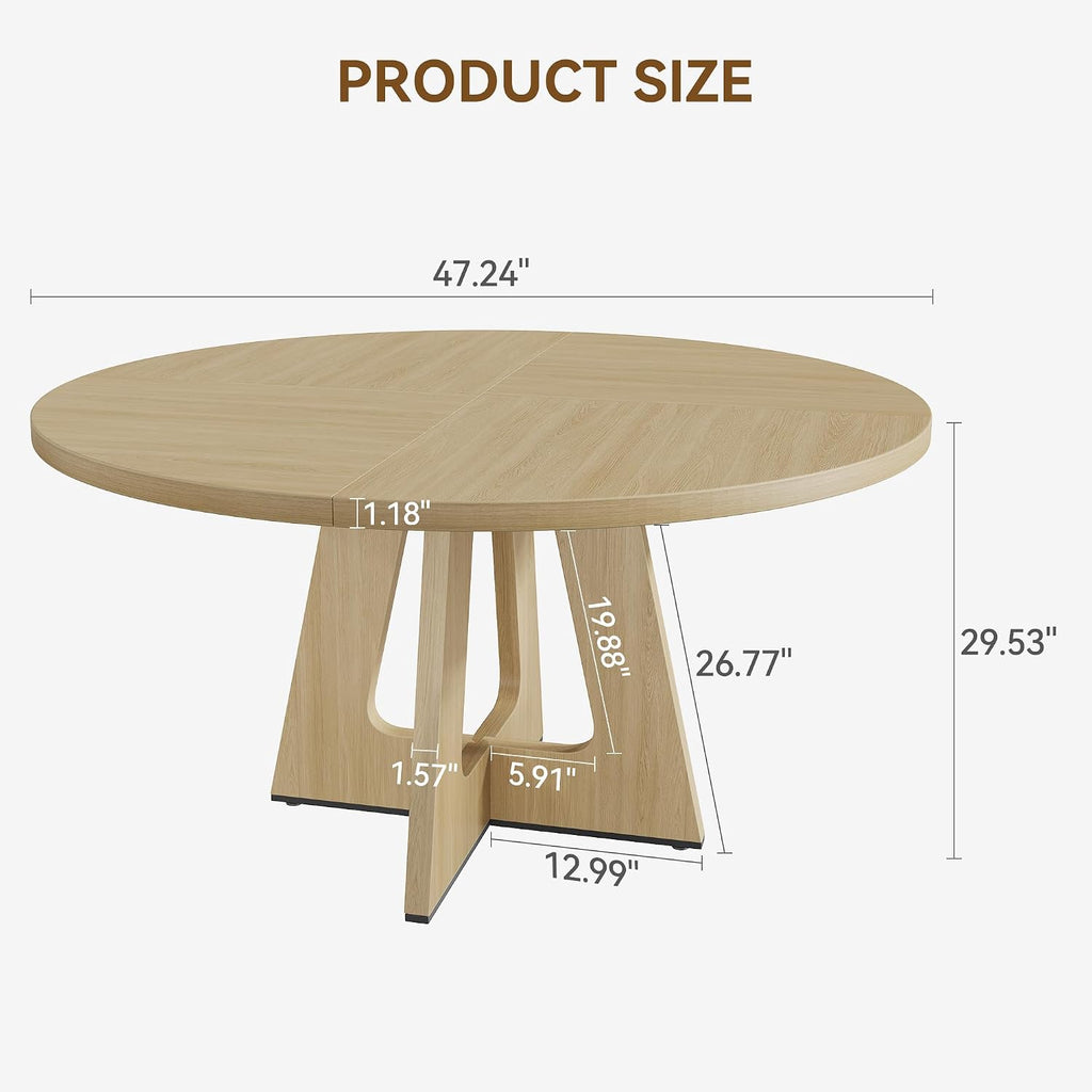 IDEALHOUSE 47' Round Dining Table Set for 4 to 6, Farmhouse Kitchen Table with Wooden Top and Pedestal Base, Circle Dinner Table for Dining Room, Kitchen Room - (No Chairs) (Burlywood)
